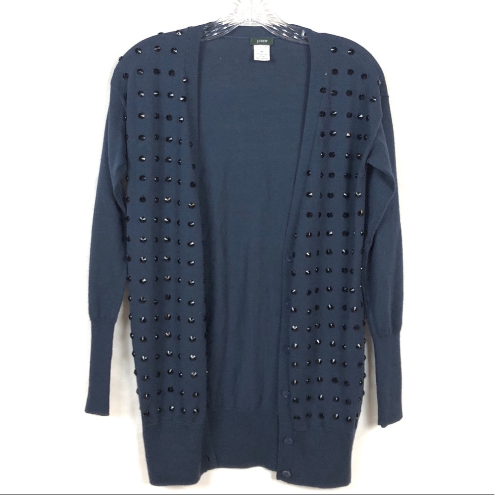 J Crew Embellished Navy Cardigan